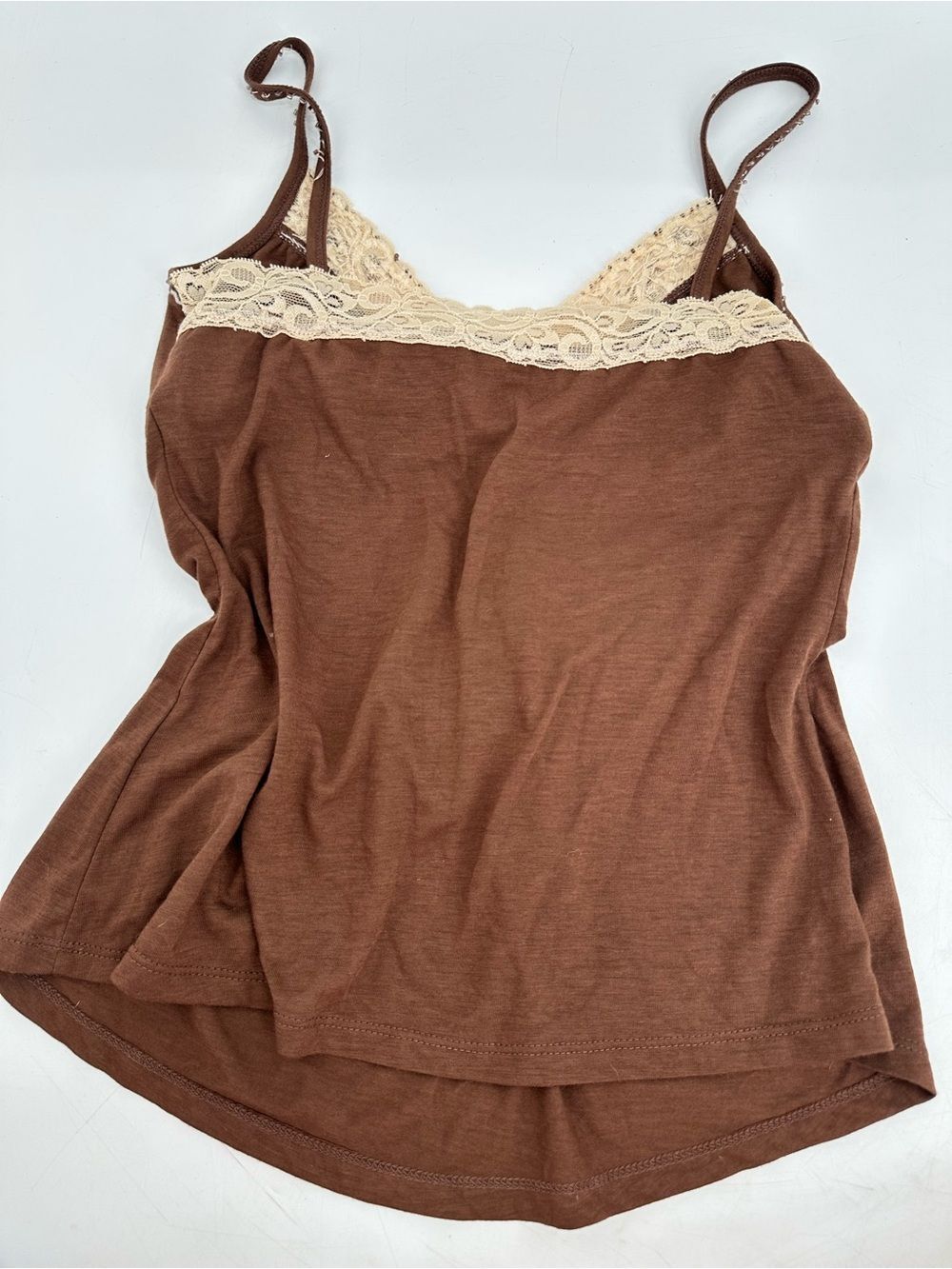 Y2K Brown Beaded Lace Trim Cami Tank Top Womens Small Boho Cottagecore - Picture 7 of 10